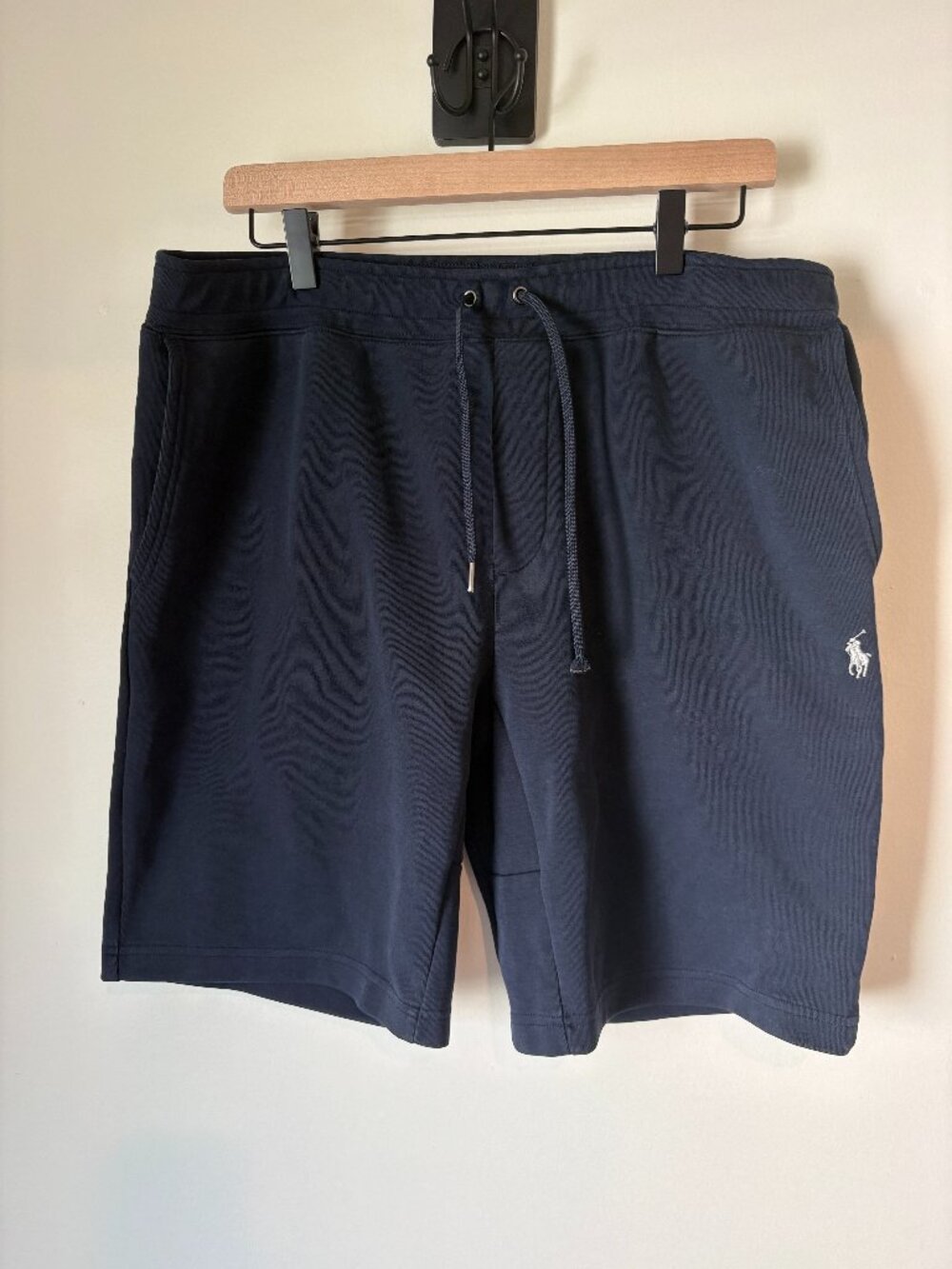 Polo Ralph Lauren Men’s Large Navy Blue Fleece Sweat Shorts Drawstring Pony Logo